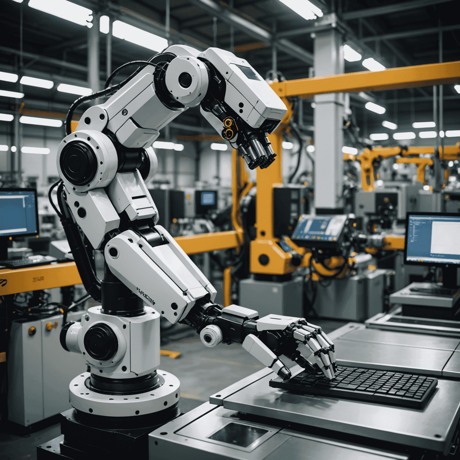 A robotic arm controlled by AI systems in a modern factory setting, demonstrating advanced automation techniques.