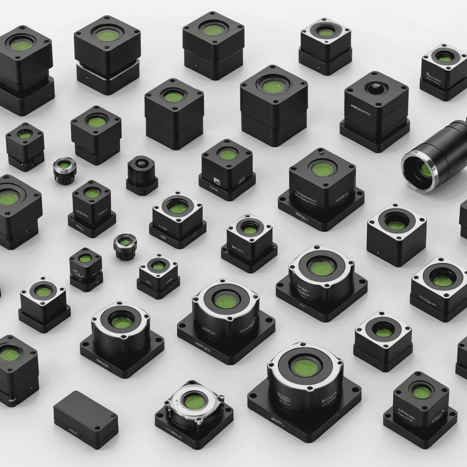 An array of advanced industrial sensors in various sizes and types, showcasing the latest in sensor technology for smart factories.